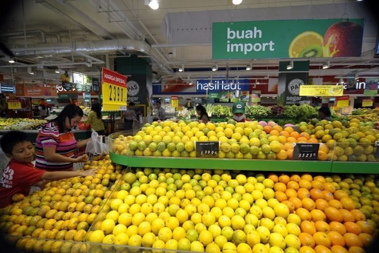 Seorang pembeli sedang memilih buah impor di swalayan modern. Pemerintah membuka impor produk hortikultura dari beberapa negara. ( KATADATA/AGUNG SAMOSIR)