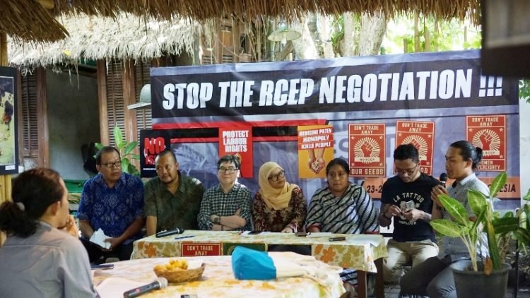 Jumpa Pers Koalisi Masyarakat Sipil untuk Keadilan Ekonomi Tolak RCEP, Senin (25/3)/IGJ