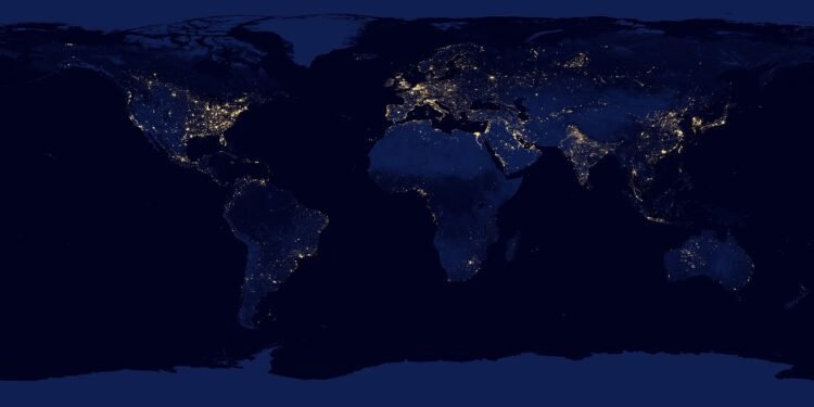 world, world map, map, satellite image, continents, satellite map, earth, night, dark